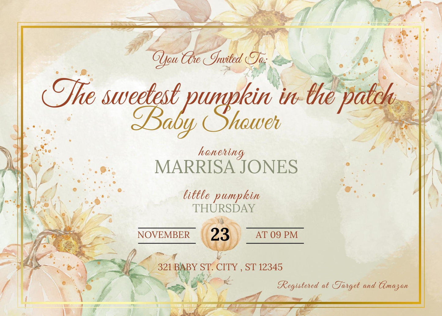 FALL PUMPKIN BABY shower customizable 5x7 printable invitation