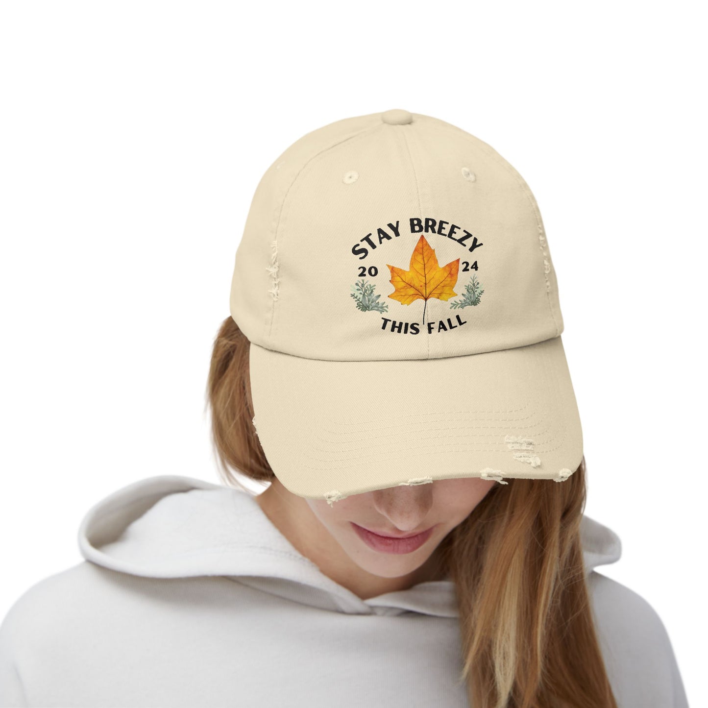 Fall Autumn “Stay Breezy” Cotton Distressed Hat