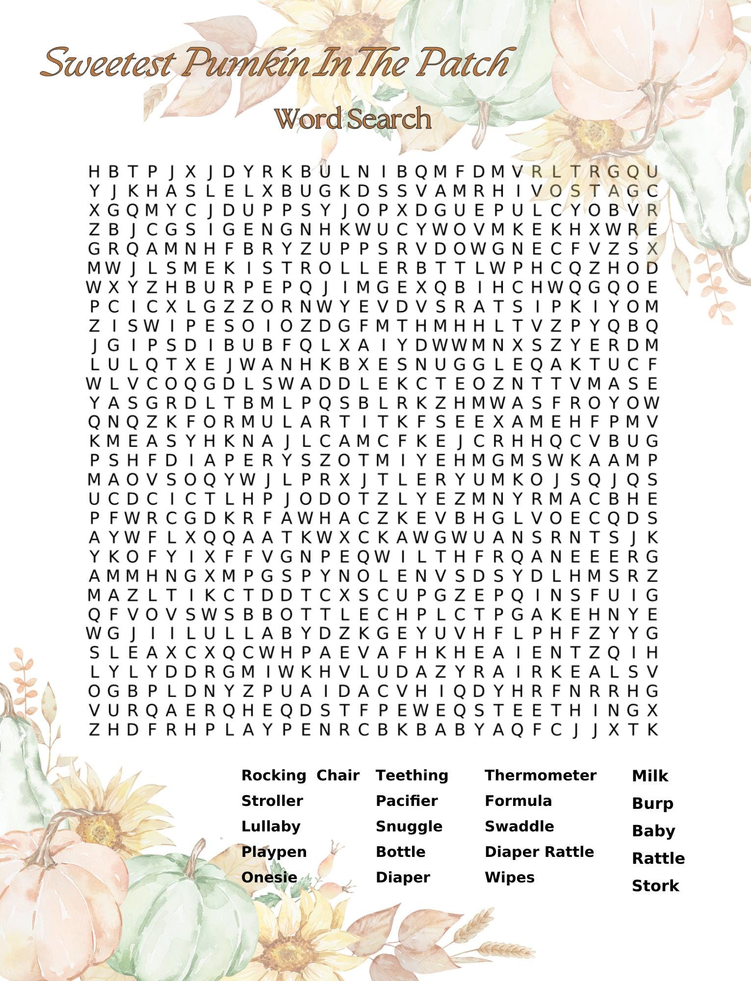FALL BABY SHOWER pumpkin printable pdf games bundle with answers